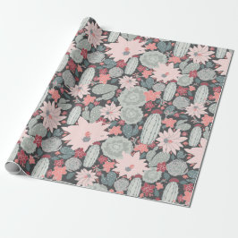 Sukkulente Pflanze und Kaktusmuster in rosa Minze Geschenkpapier