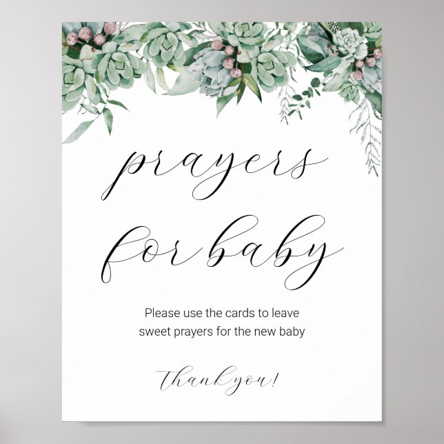 Sukkulente und Eukalyptus-Grünpflanzen für Baby Poster (Vorne)