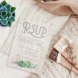 Sukkulente und Rustikale Holzhochzeit RSVP ID515 Karte