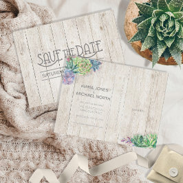 Sukkulente und rustikales Holz Save the Date ID515 Ankündigungspostkarte