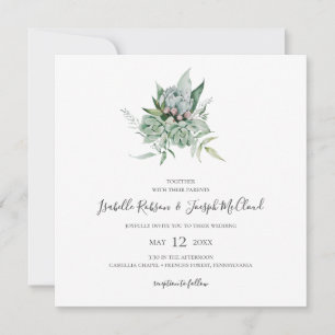 Sukkulente Vegetation   Dunkelgrüne Hochzeit Einladung