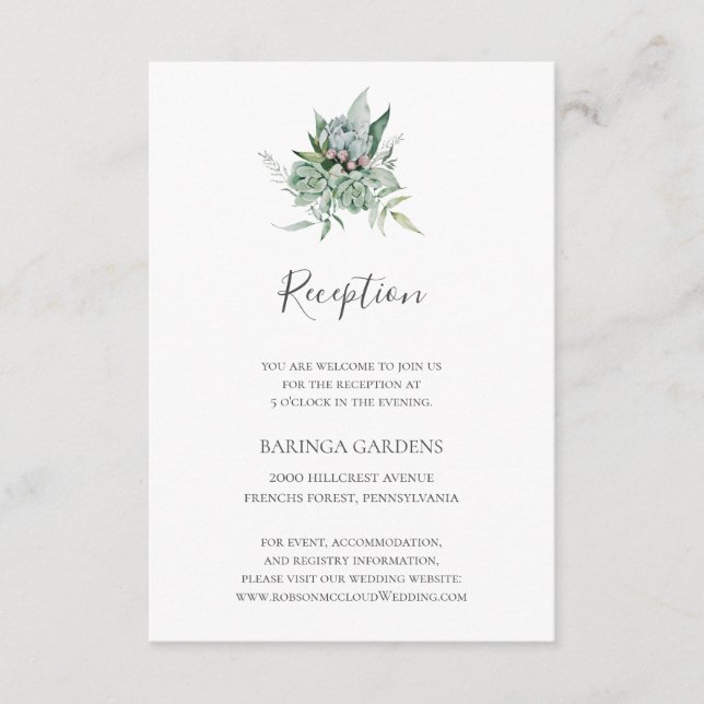 Sukkulente Vegetation | Hochzeitsempfangskarte Begleitkarte (Vorderseite)