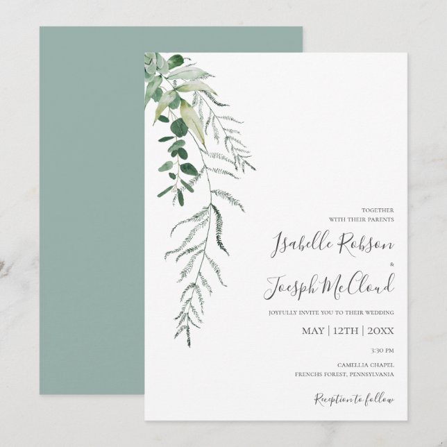 Sukkulente Vegetation | Sage Green Lässig Wedding Einladung (Vorne/Hinten)
