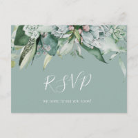 Sukkulente Vegetation | Sage Wedding RSVP Postcard