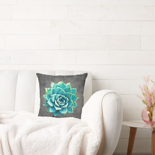 Sukkulente Wasserfarbe auf Grau Kissen (Liege)