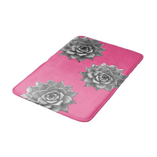 Sukkulente Wasserfarbe Grau auf Hot Pink Badematte