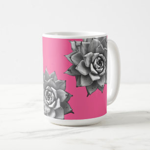 Sukkulente Wasserfarbe Grau auf Hot Pink Kaffeetasse