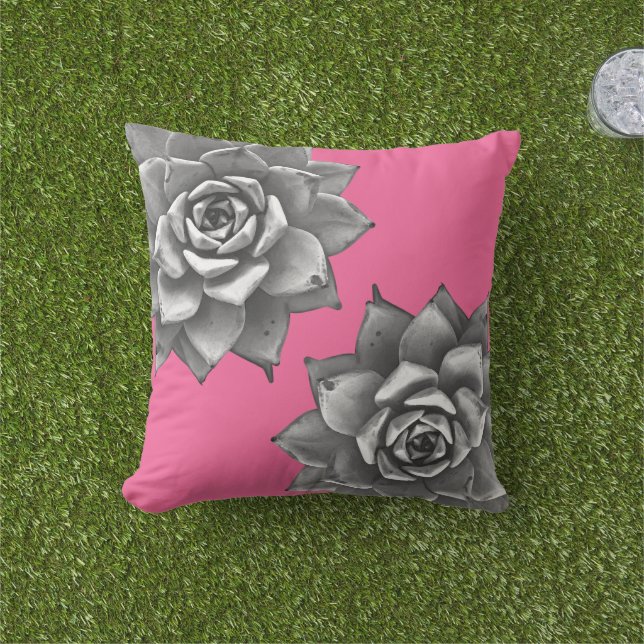 Sukkulente Wasserfarbe Grau auf Hot Pink Kissen (Golfball-Marker)