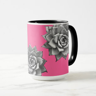 Sukkulente Wasserfarbe Grau auf Hot Pink Tasse