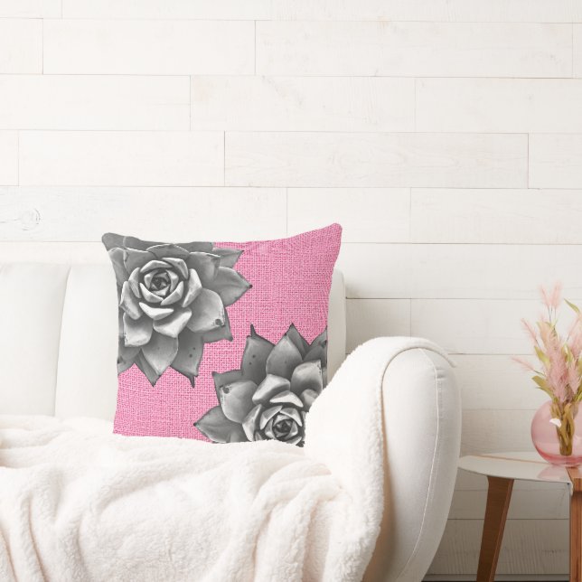 Sukkulente Wasserfarbe Grau auf Rosa Kissen (Liege)