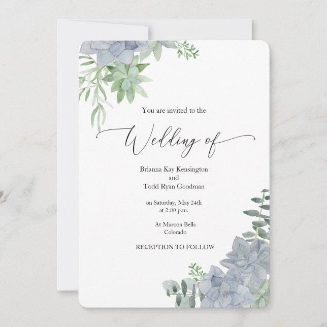 Sukkulente Watercolor Botanische Hochzeit Einladun Einladung (Vorderseite)