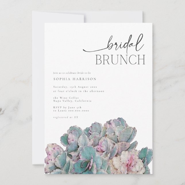 Sukkulente Wüste Minimal Bridal Brunch Einladung (Vorderseite)