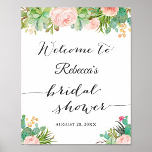 Sukkulenten-Kaktus-Blumen-Hochzeitsdusche-Schild Poster
