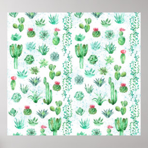 Sukkulenter Garten: Aquarellfarbener, nahtloser Hi Poster