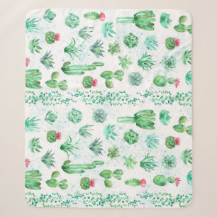 Sukkulenter Garten: Aquarellfarbener, nahtloser Hi Sherpadecke