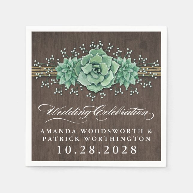 Sukkulentes Gipskraut Rustikale Hochzeit Napkins Serviette (Vorderseite)