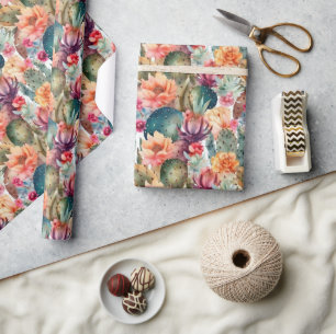 Sukkulents Aquarellkaktus Wüstenmuster Blume Geschenkpapier