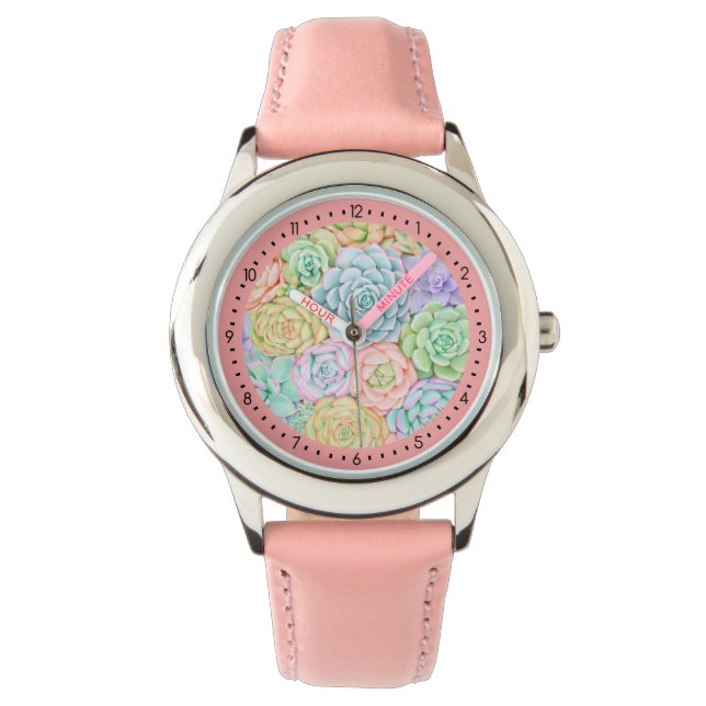 Sukkultureller Garten Wasserfarben Farben Pastell  Armbanduhr (Vorderseite)