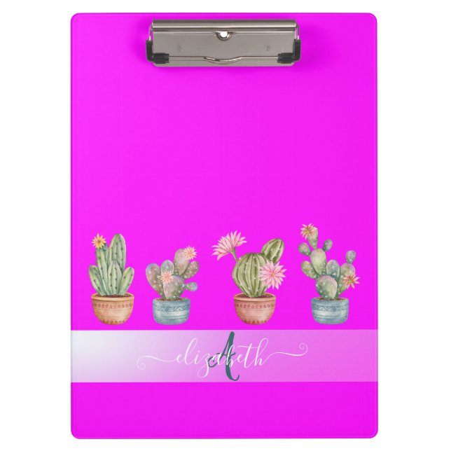 Sukkulturen Pink Fluorescent Monogram Klemmbrett (Vorderseite)
