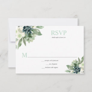 Sukkulturen und weiße Blume - blassgrün RSVP Karte