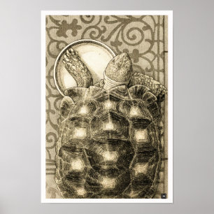 Sulcata-Schildkröte Art Nouveau Tinte Sepia-Zeichn Poster