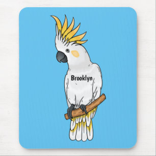 Sulphur-crested cockatoo bird cartoon illustration mousepad