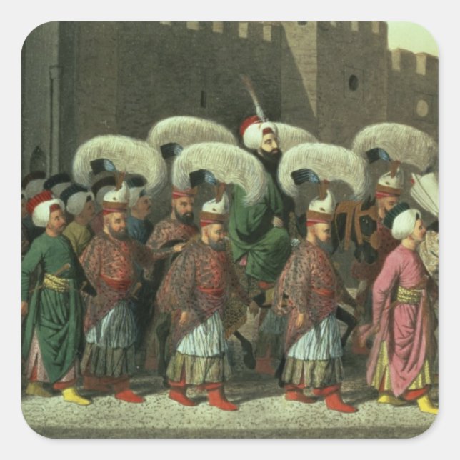 Sultan Mahmud II in Procession, 1809 Quadratischer Aufkleber (Vorderseite)