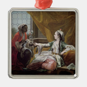 Sultanine, die Kaffee von einem Bediensteten Silbernes Ornament