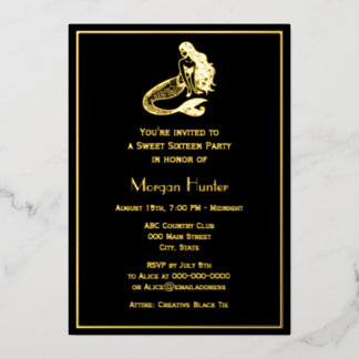 Sultry Mermaid Flowing Hair Seated Sweet Sixteen Folien Feiertagskarte