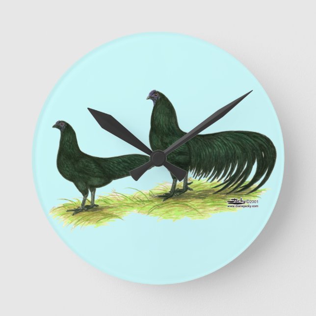 Sumatra Black Chickens Runde Wanduhr (Vorderseite)
