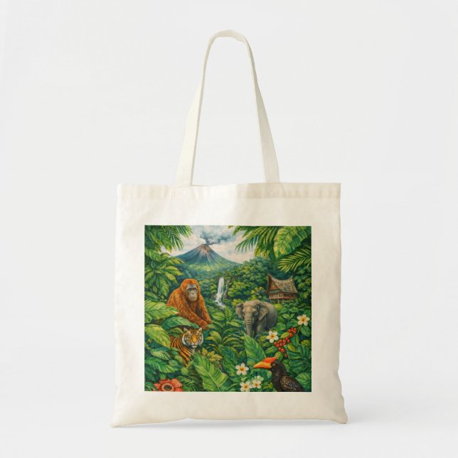 Sumatra-Regenwald-Wildtiere, Vulkan & Rafflesia Tragetasche (Vorne)