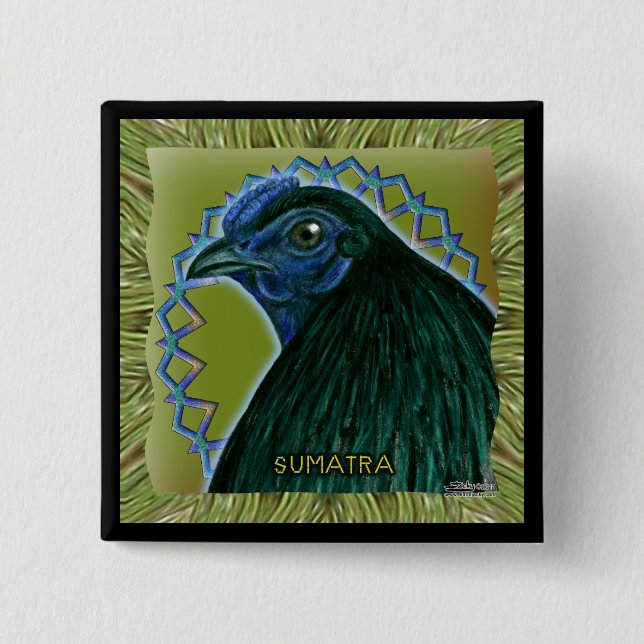 Sumatra Rooster Gerahmt Button (Vorderseite)