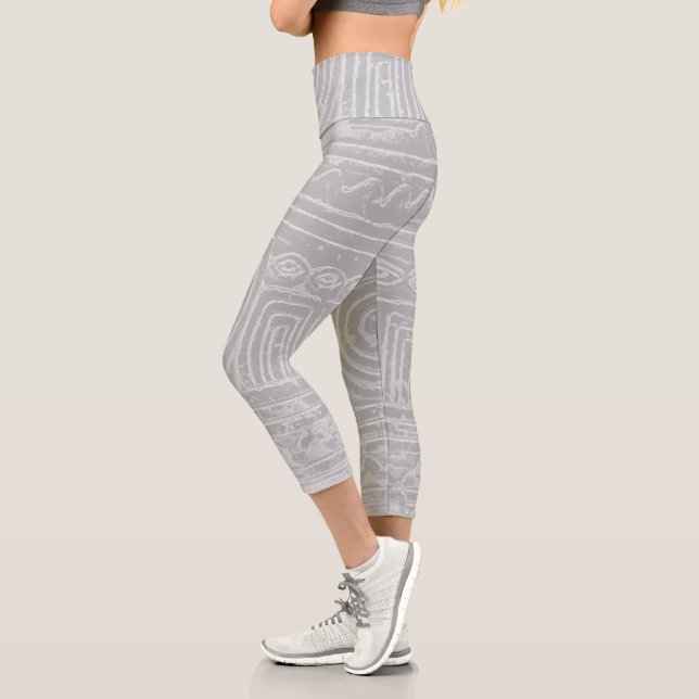 Sumerischer Mesopotamian Muster Grau Filter Capri Leggings (Links)