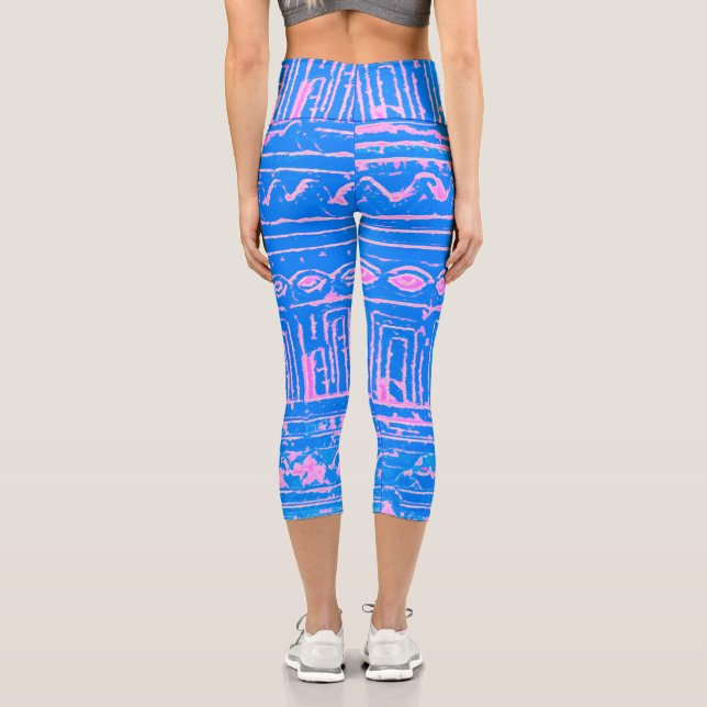 Sumerisches Mesopotamian Muster Blau Capri Leggings (Rückseite)