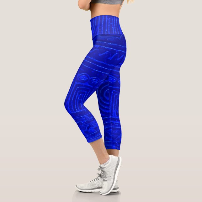 Sumerisches Mesopotamian Muster Blau Capri Leggings (Links)