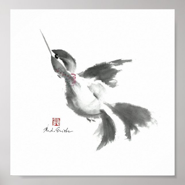 Sumi-e Hummingbird Poster (Vorne)