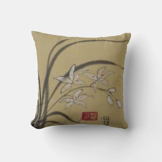 Sumi-e Orchidee durch Chelsea McGraw Kissen (Vorderseite)