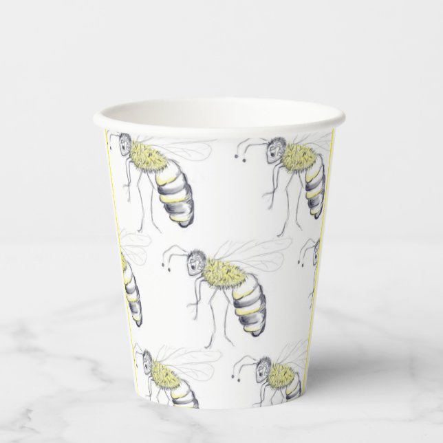 Summen mit Stil – Bienen-Illustrationsbecher Pappbecher (Vorderseite)