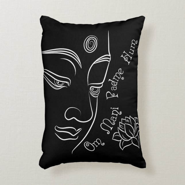 Summen-Weiß Buddhas Lotus OM Mani Padme Dekokissen (Vorderseite(Vertikal))