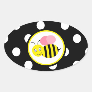 Summende Hummel-Biene - Rosa/Schwarzes Ovaler Aufkleber