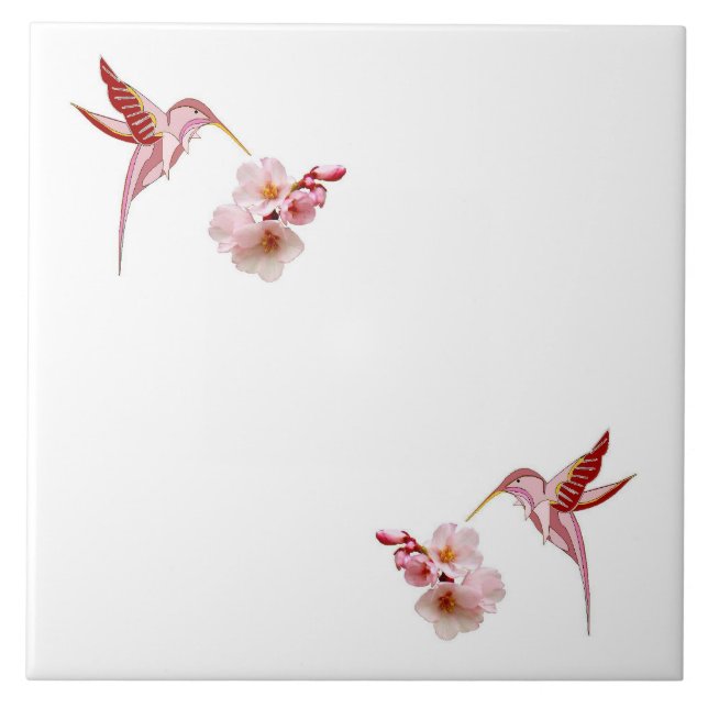 Summenvögel u. Kirschblüten Trivet Fliese (Vorderseite)