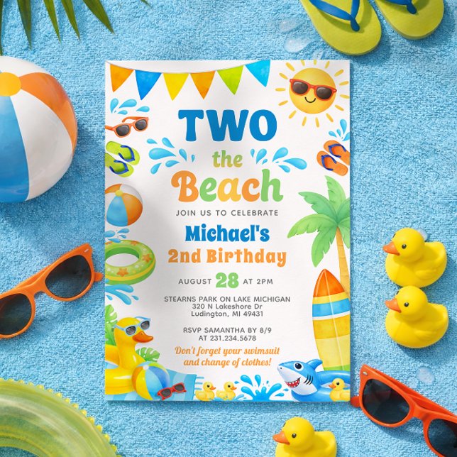 Summer 2nd Birthday Invitation - Two the Beach Einladung (Boy 2nd Birthday Invitation - Two the Beach - Summer Party)