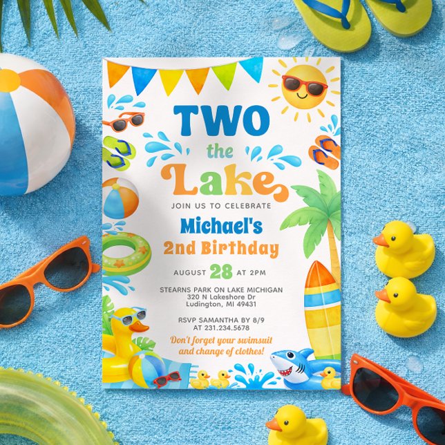 Summer 2nd Birthday Invitation - Two the Lake Einladung (Boy 2nd Birthday Invitation - Two the Lake - Summer Party)