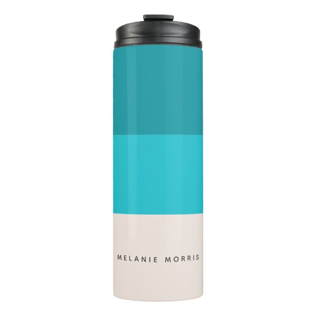 Summer Aqua Blue Beach Vibe Horizontaler Streifen Thermosbecher (Vorderseite)
