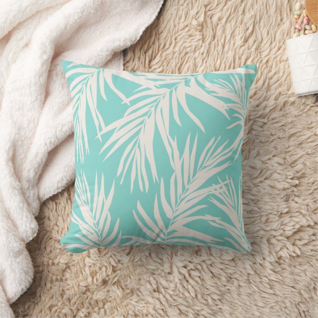 Summer Aqua Blue Tropical Blätter Beach Wohngestal Kissen (Decke)