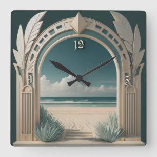 Summer Art Deco Quadratische Wanduhr