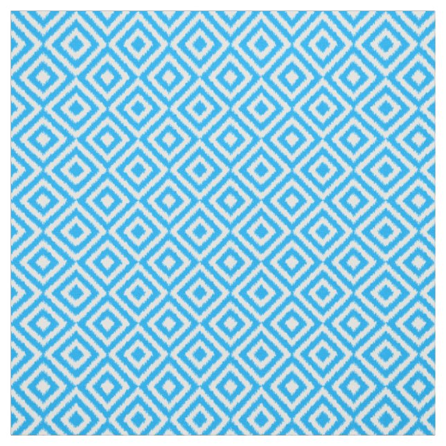 Summer Azure Blue Ikat Diamond Squares Muster Stoff (Muster)