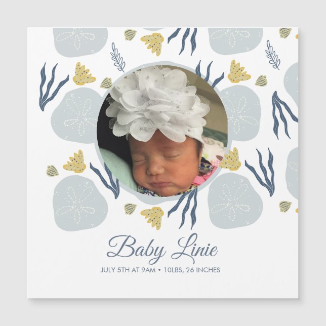 Summer Baby Beach Thema Border Foto Birth Magnetkarte (Vorderseite)