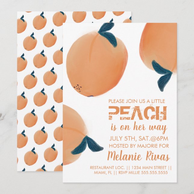 Summer Baby Dusche Peach Einladung (Vorne/Hinten)