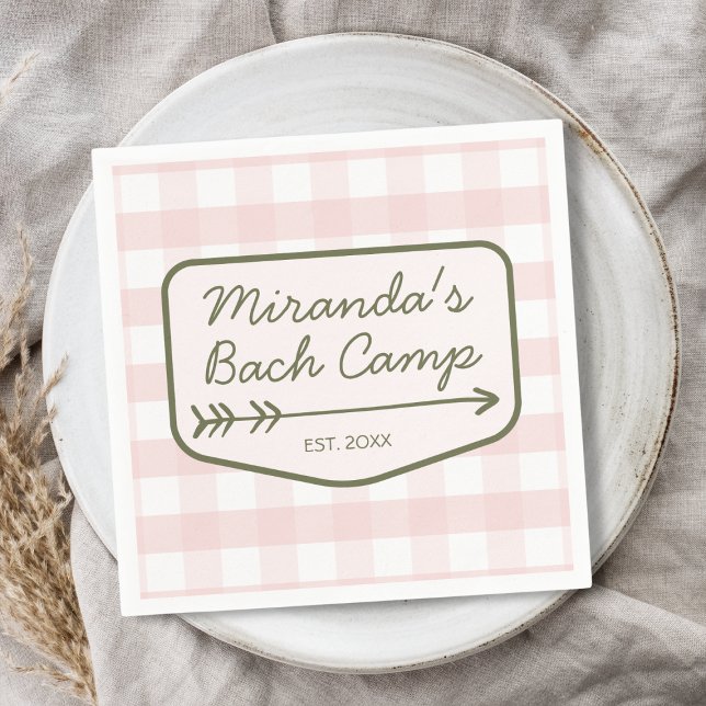 Summer Bach Camp Gingham Pink & Green Bachelorette Serviette (Summer Bach Camp Gingham Pink & Green Bachelorette Napkins)
